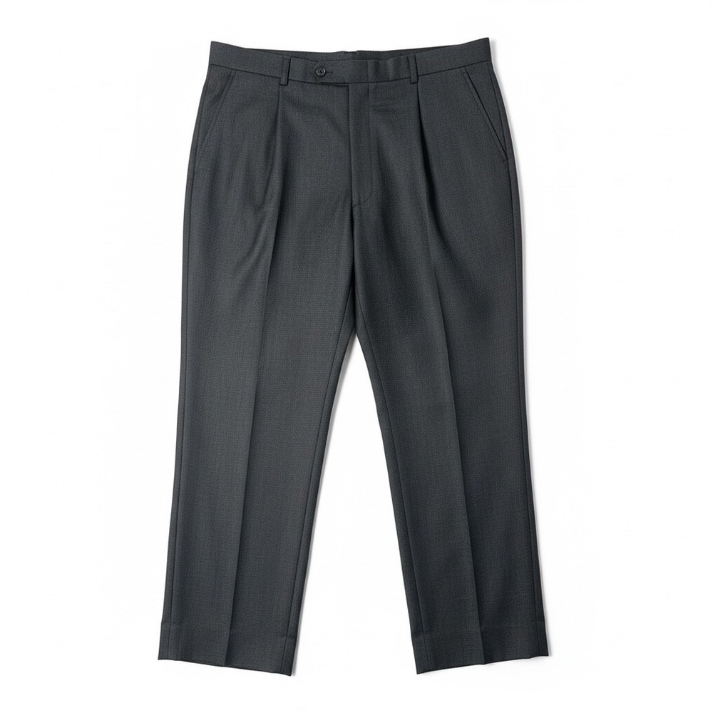 Midtown Man NY Mens 38x28 Pleated Dress Pants Charcoal Grey Wool Blend Chevron - Picture 2 of 6